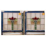 PAIR OF ANTIQUE CONTINENTAL STAINED GLASS PANELS