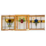 THREE CONTINENTAL STAINED GLASS PANELS