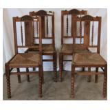 SET OF 4 FRENCH OAK RUSH SEAT DINING CHAIRS