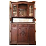 FRENCH OAK MARBLE TOP VITRINE BUFFET