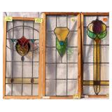 THREE CONTINENTAL STAINED GLASS PANELS