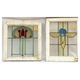 TWO FRENCH ART NOUVEAU STAINED GLASS PANELS