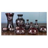 12 BOHEMIAN RUBY RED CUT TO CLEAR GLASS COLLECTION