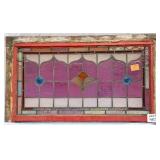 FRENCH ART NOUVEAU JEWELED STAINED GLASS PANEL