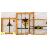 THREE CONTINENTAL STAINED GLASS PANELS