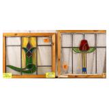 TWO CONTINENTAL ART NOUVEAU STAINED GLASS PANELS