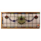 FRENCH ART NOUVEAU JEWELED STAINED GLASS PANEL