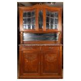 FRENCH OAK MARBLE TOP VITRINE BUFFET
