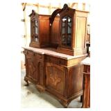 FRENCH OAK MARBLE TOP VITRINE BUFFET
