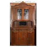FRENCH ART NOUVEAU STAINED GLASS VITRINE BUFFET