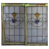 PAIR OF IRISH STAINED GLASS PANELS