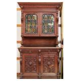 FRENCH RENAISSANCE REVIVAL STAINED GLASS CUPBOARD