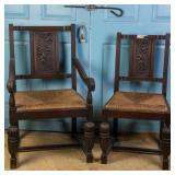 TWO 19TH C. FRENCH HAND CARVED CHAIRS