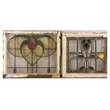 TWO FRENCH ART NOUVEAU STAINED GLASS PANELS