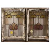 PAIR OF FRENCH ART NOUVEAU STAINED GLASS PANELS
