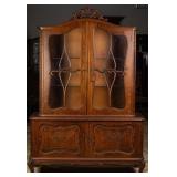 FRENCH CHIPPENDALE STYLE CARVED OAK VITRINE CABINE