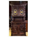 FRENCH RENAISSANCE REVIVAL STAINED GLASS BUFFET