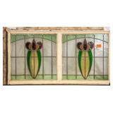 FRENCH ART NOUVEAU STAINED GLASS DOUBLE PANEL