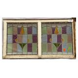 FRENCH ART NOUVEAU STAINED GLASS DOUBLE PANEL