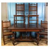 19TH C. FRENCH RENAISSANCE STYLE CARVED TABLE & 4