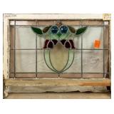 FRENCH ART NOUVEAU JEWELED STAINED GLASS PANEL