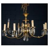 FRENCH 8-LIGHT BRASS & CRYSTAL CHANDELIER