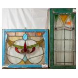 TWO CONTINENTAL STAINED GLASS PANEL