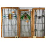 THREE ANTIQUE ENGLISH STAINED GLASS PANELS