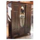 ENGLISH ARTS & CRAFTS OAK MIRRORED WARDROBE