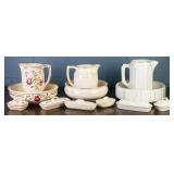 THREE VINTAGE WASH SETS AND TWO PITCHERS