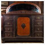 FRENCH CARVED OAK AND BURL WALNUT SERVER