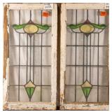 PAIR OF CONTINENTAL ART NOUVEAU STAINED GLASS PANE
