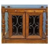 MID-CENTURY MODERN OAK & IRON DECORATED SIDE TABLE