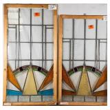 TWO ENGLISH ART DECO STAINED GLASS PANELS