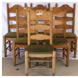 SET OF 6 DUTCH LADDER BACK OAK DINING CHAIRS