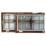 PAIR OF ANTIQUE IRISH STAINED GLASS PANELS