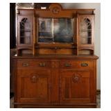 IRISH OAK MIRRORED BACK VITRINE BUFFET