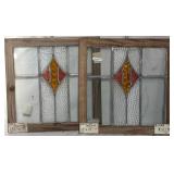 PAIR OF ENGLISH ART DECO STAINED GLASS PANELS