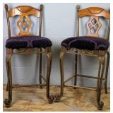PAIR OF MODERN MAHOGANY AND IRON BARSTOOLS