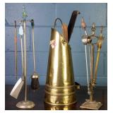 TWO FIREPLACE TOOL SETS & BRASS COAL BUCKET