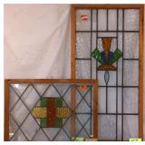 TWO CONTINENTAL STAINED GLASS PANELS