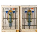 PAIR OF FRENCH ART DECO STAINED GLASS PANELS