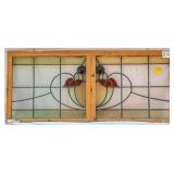 FRENCH ART NOUVEAU JEWELED STAINED GLASS PANEL