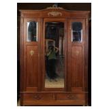 FRENCH OAK MIRRORED ARMOIRE