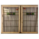 PAIR OF ANTIQUE ENGLISH STAINED GLASS PANEL