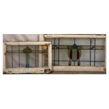 TWO ANTIQUE IRISH STAINED GLASS PANELS