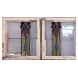 PAIR OF ENGLISH STAINED GLASS PANELS