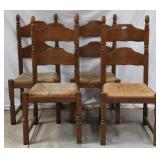 SET OF 4 ENGLISH OAK RUSH SEAT CHAIRS