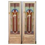 PAIR OF ART DECO LEADED STAINED GLASS DOORS