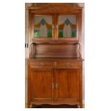 FRENCH ART NOUVEAU STAINED GLASS BUFFET